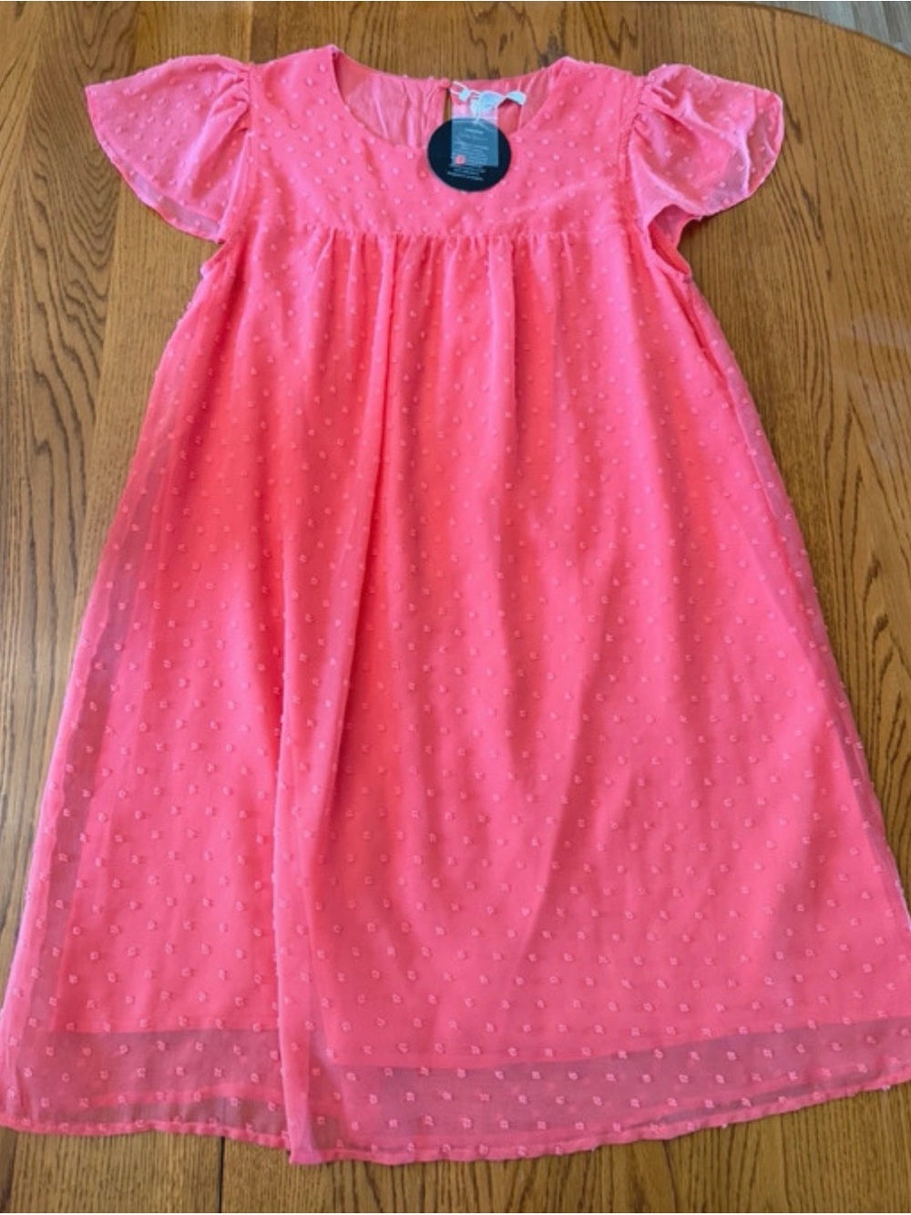mittoshop Coral Pink Swiss Dot Flutter Sleeve Dress